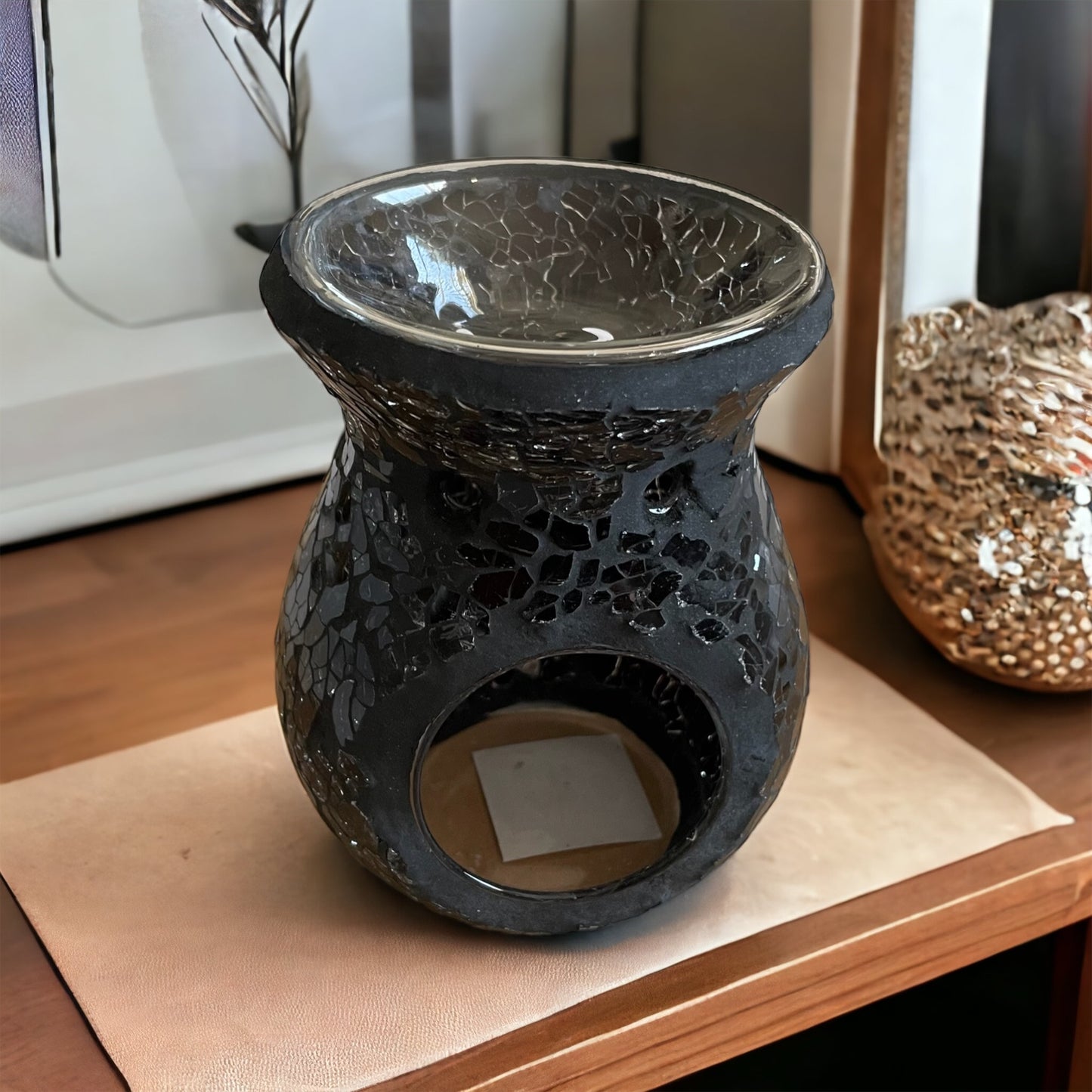 Small Black Crackled Glass Burner